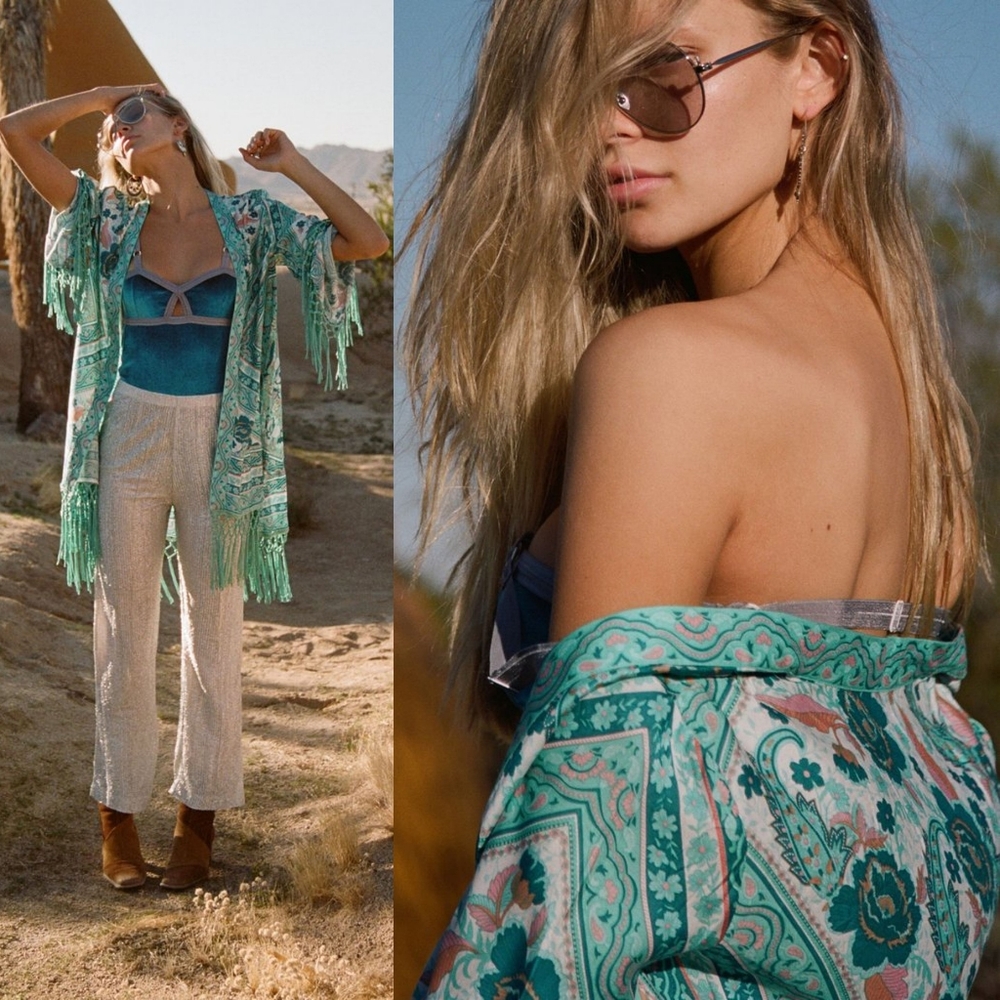 New arnhem azalea kimono robe turquoise XS/S BNWT - Picture 2 of 16